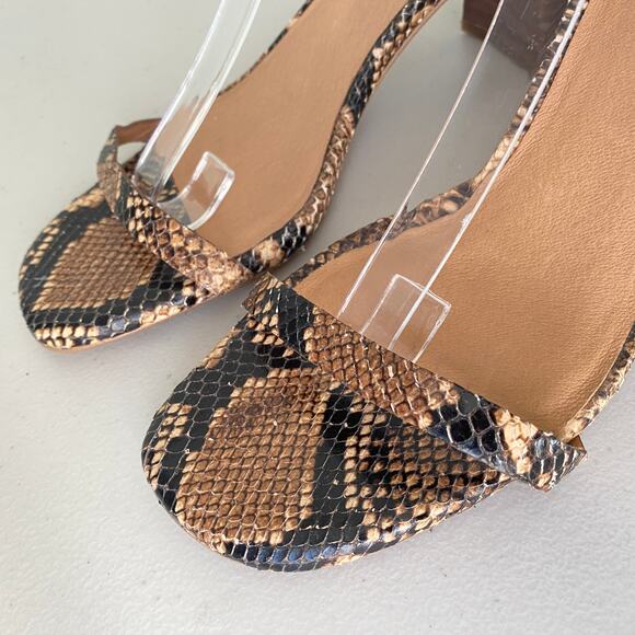 Madewell The Hollie Ankle Strap Sandal Snake Embossed Brown Leather Chunky Heel - Picture 3 of 13